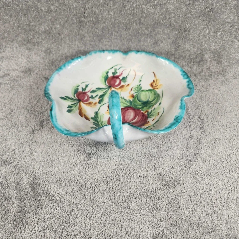 Vintage‎ Italian Hand Painted Pottery Floral Leaf Shaped Bowl Ceramic Dish